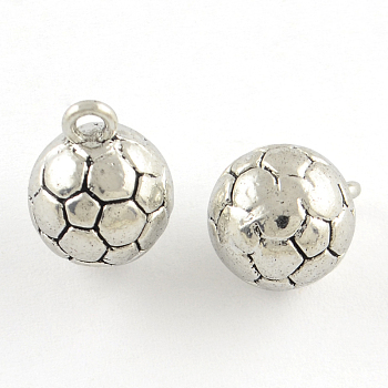 Sports Theme Tibetan Style FootBall/Soccer Ball Alloy Charms, Cadmium Free & Nickel Free & Lead Free, Antique Silver, 11x14mm, Hole: 2mm, about 224pcs/1000g