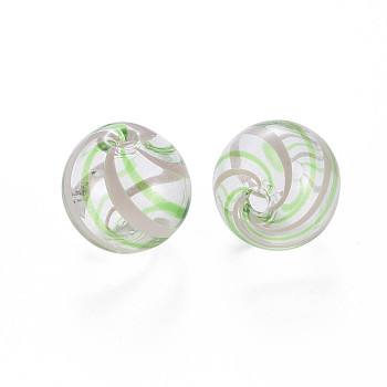 Transparent Handmade Blown Glass Globe Beads, Stripe Pattern, Round, Light Green, 15.5~16.5mm, Hole: 1~2mm
