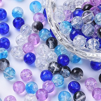 Baking Painted Crackle Glass Beads, Silver-Grey Mix, Round, Mixed Color, 6~6.5x5.5~6mm, Hole: 1mm, about 200pcs/bag