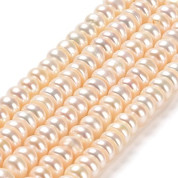 Natural Cultured Freshwater Pearl Beads Strands, Grade 5A+, Rondelle, Bisque, 5~6x3~4mm, Hole: 0.8mm, about 98~106pcs/strand, 14.76''(37.5cm)