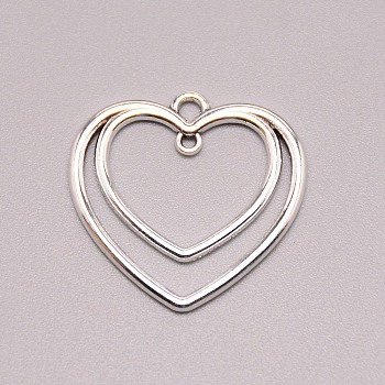 Alloy 2-Loop Link Pendants, Heart, Antique Silver, 25x25x1.5mm, Hole: 2mm and 1.5mm