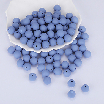 Round Silicone Focal Beads, Chewing Beads For Teethers, DIY Nursing Necklaces Making, Light Steel Blue, 15mm, Hole: 2mm