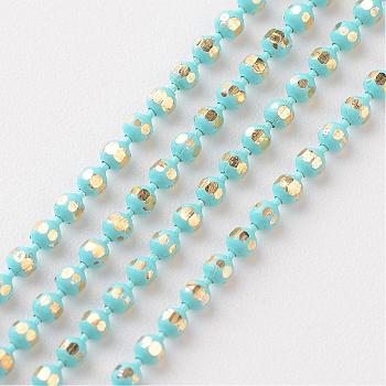 Brass Faceted Ball Chains, Soldered, Rack Plating, Two Tone, Cyan, 1.5mm