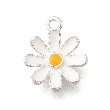 925 Sterling Silver Charms, with Enamel, Daisy Charms, White, 9.5x7.5x1.5mm, Hole: 1mm