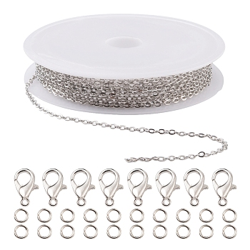 DIY 3m Brass Cable Chain Jewelry Making Kit, with 30Pcs Iron Open Jump Rings with 10Pcs Zinc Alloy Lobster Claw Clasps, Platinum, Chain Link: 2x1.8x0.2mm