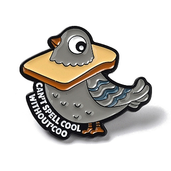 Bird Enamel Pins, Black Alloy Badge for Backpack Clothes, Pigeon, Word Can't Spell Cool without Coo, Gray, 25.5x29x1.8mm