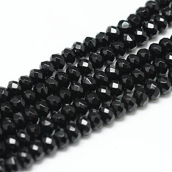 Natural White Jade Bead Strands, Dyed, Faceted, Rondelle, Black, 4~5x3mm, Hole: 0.5mm, about 115~120pcs/strand, 13.39~13.98 inch(34~35.5cm)