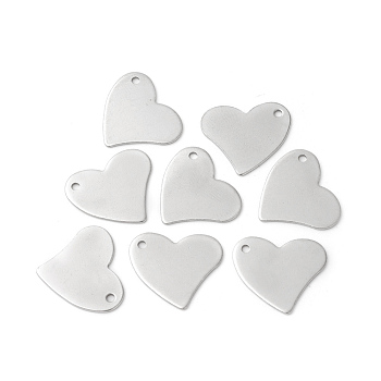 304 Stainless Steel Pendants, Heart, Stamping Blank Tag, Stainless Steel Color, 18x17x0.8mm, Hole: 1.5mm