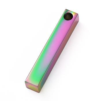 Ion Plating(IP) 304 Stainless Steel Pendant, Bar/Rectangle, Rainbow Color, 30x5x5mm, Hole: 3mm