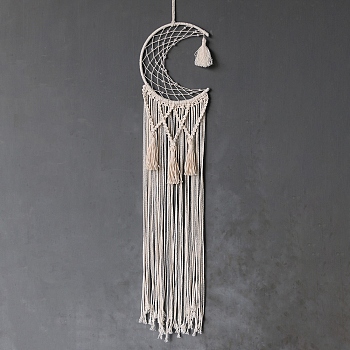 Cotton Macrame Woven Wall Hanging, Tassels Home Decoration, Moon, 800mm