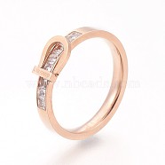 304 Stainless Steel Finger Rings, with Cubic Zirconia, Real 18K Gold Plated, 16~19mm, Size 6~9(RJEW-A032-01RG)