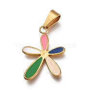 304 Stainless Steel Enamel Pendants, Flower, Colorful, Golden, 24x17.4x1.7mm, Hole: 4mm(X-STAS-H106-08G)