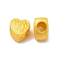 Rack Plating Alloy European Beads, Large Hole Beads, Heart with Word Love, Matte Gold Color, 10x9.5x6.5mm, Hole: 4mm(PALLOY-K255-02MG)