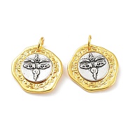 Brass Pendants, with Jump Ring, Flat Round Charm, Antique Silver & Golden, 19x19x3mm, Hole: 4mm(KK-Q800-27G)