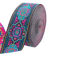 Ethnic Style Embroidery Polyester Ribbon, Garment Accessories, Floral Pattern, Red, 33mm(SRIB-WH0007-02D)
