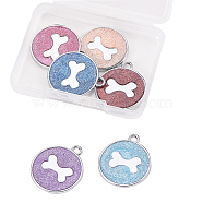 Alloy Charms, with Gold Foil and Iron Rings, Cadmium Free & Lead Free, Flat Round with Bone, Platinum, Mixed Color, 29.5x25.5x1.5mm, Hole: 3mm, 6 colors, 1pcs/color, 6pcs/box(PALLOY-CJ0001-64-RS)
