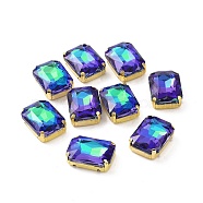 Rectangle Octagon Shape Sew on Glass Rhinestone, Faceted Glass Rhinestone, Multi-Strand Links, with Golden Tone 201 Stainless Steel Settings, Bermuda Blue, 18x13x7mm, Hole: 1.2mm(DIY-E062-01G-05)