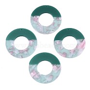 Translucent Cellulose Acetate(Resin) Pendants, Two Tone, Donut, Green, 46x2.5mm, Hole: 1.4mm(KY-T040-49B)