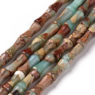 Natural Aqua Terra Jasper Beads Strands, Column Bamboo Shape, 12x4~5mm, Hole: 1mm, about 34pcs/strand, 15.71~ 15.79 inch(39.9~40.1cm)(G-C245-11)