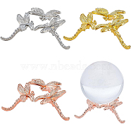 3Pcs 3 Colors Dragonfly Crystal Ball Display Stand Alloy Metal Base, Crystal Sphere Stand for Home Decoration, Mixed Color, 6.7x7.4x2cm, Inner Diameter: 2.9x2.9cm, 1pc/color(ODIS-BC0001-10)