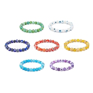 7Pcs 7 Colors Natural Weathered Agate(Dyed) & Lampwork Evil Eye Round Beaded Stretch Bracelets Set, Gemstone Stackable Bracelets for Women, Mixed Color, Inner Diameter: 2-1/8 inch(5.5cm), Beads: 8mm, 1Pc/color(BJEW-JB08958)