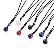 Natural & Synthetic Mixed Stone Pendant Necklaces, with Nylon Cord, Round, 27.55 inch(70cm)(NJEW-P241-A)