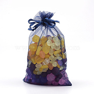 Organza Gift Bags, with Drawstring, Rectangle, Midnight Blue, 12x10cm(X-OP001-7)