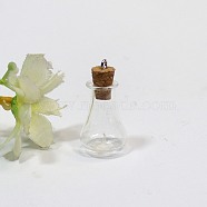 Empty Small Glass Cork Vase Pendants, Wishing Bottle Charms with Platinum Plated Iron Loops, Clear, 16x27mm(PW-WG72592-04)
