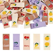 100Pcs 5 Style Silk Ribbon Computerized Embroidery Clothing Labels for Hat Scarf, Rectangle, Strawberry & Grape & Cherry & Pineapple Pattern, Mixed Color, 37~38x15x0.5mm, 20Pcs/style(DIY-TA0005-33)