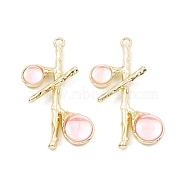 Resin Pendants, Tree Charms with Rack Plating Light Gold Plated Alloy Findings, Long-Lasting Plated, Lead Free & Cadmium Free, Pink, 37x23x6.5mm, Hole: 2mm(PALLOY-K003-22LG-01)