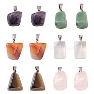 12Pcs 6 Style Natural & Synthetic Gemstone Pendants, with Stainless Steel Snap On Bails, Nuggets, 15~35x10~20x5~15mm, Hole: 3~7.5mm, 2pcs/style(G-FS0001-35)