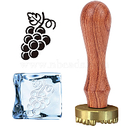 CRASPIRE 1Pc Golden Plated Brass Stamp Head, For Wax Seal Stamp, with 1Pc Pear Wood Handle, and 1Pc Rectangle Velvet Pouches, Grape Pattern, Stamp: 30x12mm, Handle: 78.3~78.5x22mm(DIY-CP0006-41)