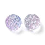 Transparent Glass Beads, Flat Round with Flower, Lavender Blush, 13.5x8.5mm, Hole: 1.2mm, about 10pcs/bag(GLAA-D007-02F)