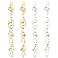 16Pcs 8 Style Ion Plating(IP) 304 Stainless Steel Charms, Laser Cut, Mixed Shape, Golden & Stainless Steel Color, 13~15x6~7x1.5mm, Hole: 1.4~1.5mm, 2pcs/style(STAS-CA0002-10)