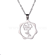 Stainless Steel Pendant Necklaces, August Poppy, 16.14~19.69 inch(41~50cm)(PW-WG57218-07)