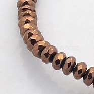 Electroplate Non-magnetic Synthetic Hematite Beads Strands, Faceted Rondelle, Copper Plated, 4x2mm, Hole: 1mm, about 188pcs/strand, 15.7 inch(G-J208B-05)