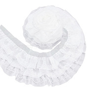 3-Layer Pleated Chiffon Flower Lace Trim, Polyester Ribbon for Jewelry Making, Garment Accessories, White, 5-1/8 inch(130mm), about 2.73 Yards(2.5m)/Box(OCOR-BC0002-04A)