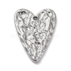 304 Stainless Steel Pendants, Textured, Heart Charm, Stainless Steel Color, 26x19x2mm, Hole: 1.8mm(STAS-M323-54P)