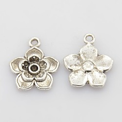 Tibetan Style Flower Pendant Rhinestone Settings, Antique Silver, Lead Free & Cadmium Free, 20x17x3mm, Hole: 2mm(EAAA008Y)