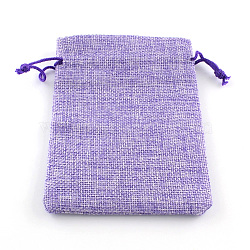 Burlap Packing Pouches Drawstring Bags, Medium Purple, 9x7cm(X-ABAG-Q050-7x9-03)