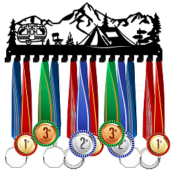 Iron Medal Holder Frame, Medals Display Hanger Rack, 17 Hooks, with Screws, Camping Themed Pattern, 150x400mm(ODIS-WH0045-011)