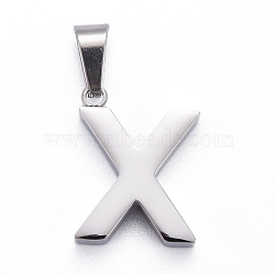 304 Stainless Steel Letter Pendants, Manual Polishing, Alphabet, Stainless Steel Color, Letter.X, 18x13.5x4mm, Hole: 6.5x3.5mm(STAS-H127-X-P)