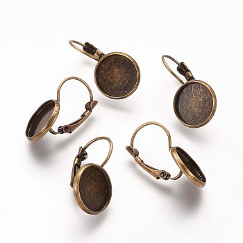 Brass Leverback Earring Findings, Nickel Free, Antique Bronze, about 13~14mm wide, 25~27mm long, fit for 12mm Cabochons