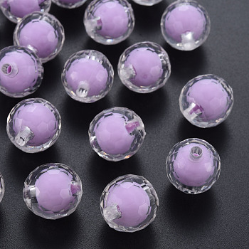 Transparent Acrylic Beads, Bead in Bead, Faceted, Round, Violet, 16mm, Hole: 3mm, about 205pcs/500g