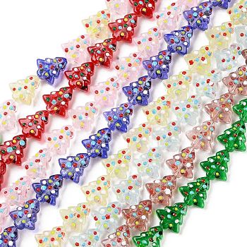 Handmade Bumpy Glass Beads Strands, Dyed & Heated, Dyed & Heated, with Enamel, Christmas Trees, Mixed Color, 16~16.5x14.5~15x7~7.5mm, Hole: 1.2mm, about 22pcs/strand, 13.98~14.17 inch(35.5~36cm)