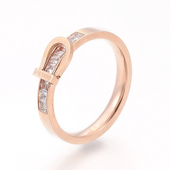 304 Stainless Steel Finger Rings, with Cubic Zirconia, Real 18K Gold Plated, 16~19mm, Size 6~9