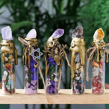 Mixed Natural Gemstone Chip Wishing Bottles, Reiki Energy Stone Display Decoration, for Healing Meditation, 100~110mm