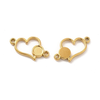 Ion Plating(IP) 304 Stainless Steel Cabochon Connector Settings, Heart, Real 18K Gold Plated, Tray: 4mm, 11.5x18x2mm, Hole: 1.4mm