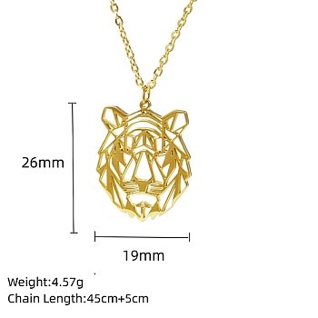 Real 18K Gold Plated Stainless Steel Pendant Necklace, Origami Animal, Tiger, 17.72 inch(45cm), Pendant: 26x19mm