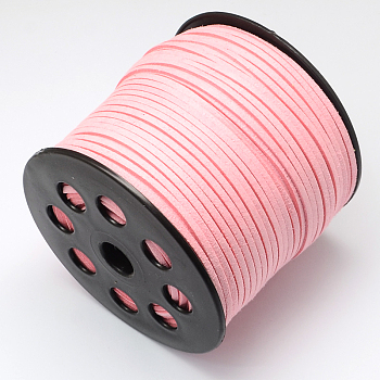 Eco-Friendly Faux Suede Cord, Faux Suede Lace, Pink, 3.0x1.4mm, about 98.42 yards(90m)/roll